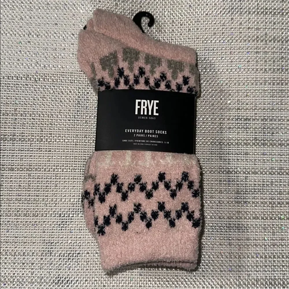 FRYE 2 Pk Pink Navy Ivory Super Soft Everyday Boot Socks